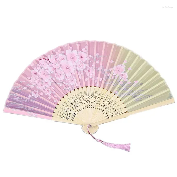 Figurine decorative Fan in stile antico ventola pieghevole portatile in bambù Blossom artigianato di danza rosa danza regalo dono decorazione ornamenta