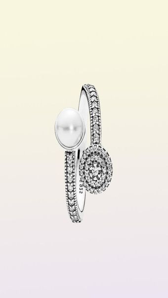 Anello di perle vintage ed elegante per 925 sterling in argento con anello da donna di apertura radiante CZ con box holiday box 3211981