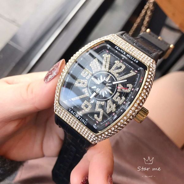 Tasarımcı Frank Mueller Diamond Menwatch Dragon Totem Dial 5a Yüksek Kaliteli Kuvars Hareketi Uhr Buzlu Montre Luxe Deri Kayış Tarih Montre Gözetleme Kutusu Ovir