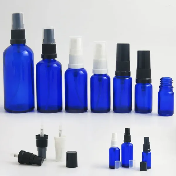 Garrafas de armazenamento 360 x 5ml 10ml 15ml 20ml 30ml 50ml 100ml Recarregável O óleo essencial de vidro azul cobalto com pulverizador de névoa para atomizador de perfume