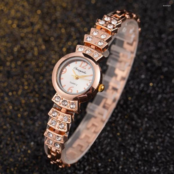 Principais relógios de pulso Top Brand Watch for Women Luxury Diamond Rose Gold Metal Metal Fashion Fashion Fashion Elegante Slim Ladies Bracelet