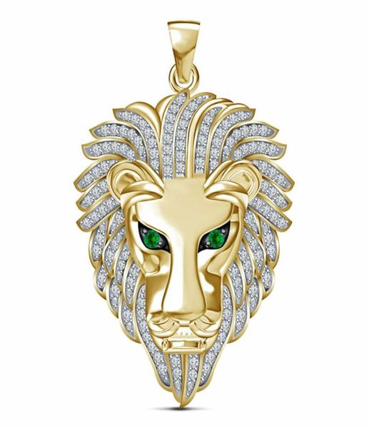 10k Gollo giallo 3D Leone Head Diamond Cancone Pendante 220Ct 24Quot Catene Crown Men039s Punk Jewelry9307670