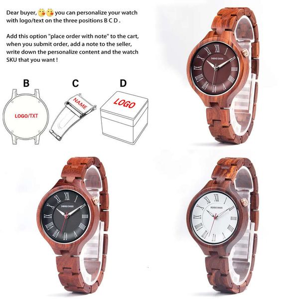 Orologi da polso orologio in legno di cervo per donne in cassetta di dropship da donna di sandalo rosso quarzo giapponese