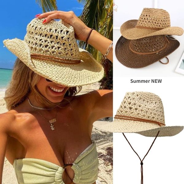 Vintage Western Cowboy Sun Hat Homens Mulheres Hat Stravo Viagem ao ar livre Estilo étnico Presente UV Cap capeau Capéu de praia 240415