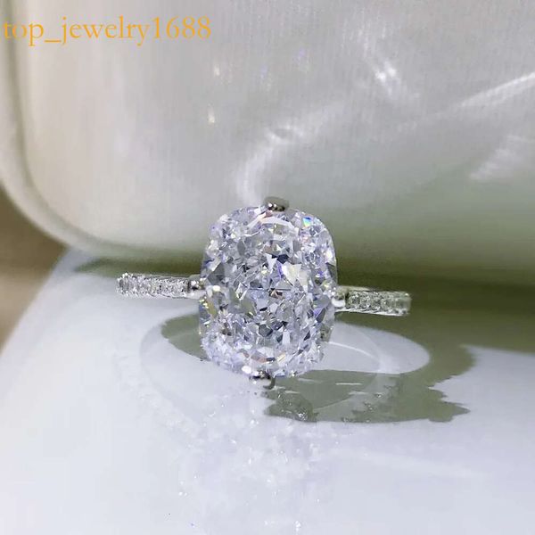 Corte de almofada 8*10mm Moissanite Diamond Ring 100% Real Sterling Sier Party Bance Band Rings for Women noivado Jóias