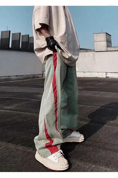 Erkek Kot Amerikan Moda Markası Siyah ve Kırmızı Tasarım Yıkama Eski Paspantlar Y2K Street Hip Hop Tahil Sokak Giyim Plus Boyut