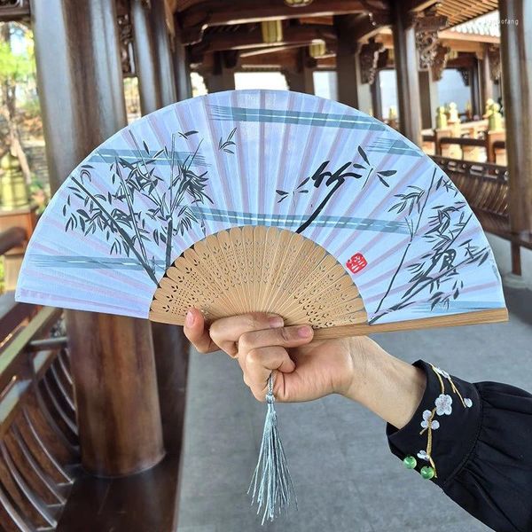 Figurine decorative Fan di seta vintage Fan pieghevole cinese stampato giapponese stampato in bambù arte artigianale Regalo per la casa Decorazioni Dance Prop