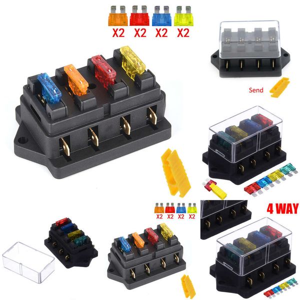 NEU 1PCS 4 WAY DC 12V 24V 40A Circuit Car Anhänger Auto Blade Box Block ATO ATO -Halter mit 8 Sicherung und Clip