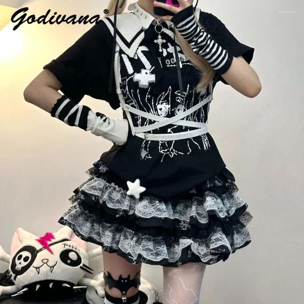 Röcke asiatische Kultur Punk dunkle Mädchen Bubble Rock Harajuku Stil Retro Spitzenkante Frauen Hish Taille Mini Kuchen kurz