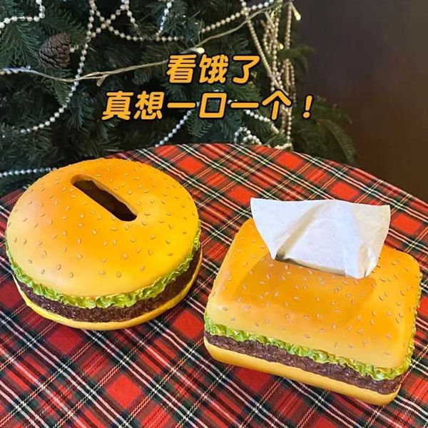 Bento Boxen Hamburger -Form -Tissue -Box Kreativ Burger Harz Serviettenhalter Fall Papierbox Behälter Hometable Dekoration Aufbewahrungsboxen L49