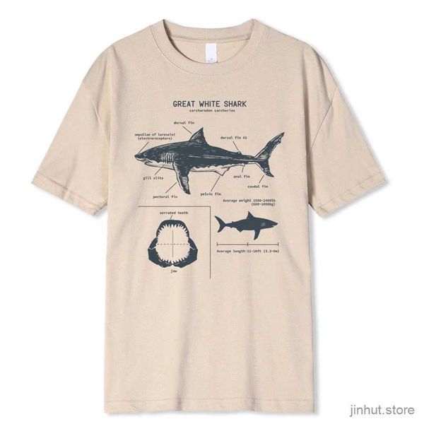 T-shirt maschile Great White Shark Anatomy T-shirt New Summer Men Street Short Short Hip Hop Punk Style Boy Tops Casual Tops Fashion White Tees