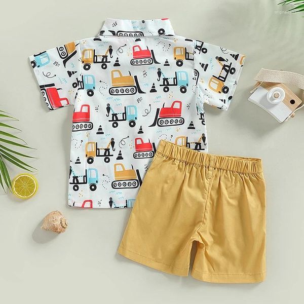 Bekleidungssets Kleinkindjungen Sommer -Outfit Baby Short Cartton Auto Druckhemd Ärmeln Button Down Top Solid Shorts