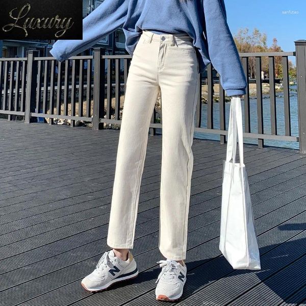 Damen Jeans Kleidung 4xl 5xl Mutter Straight High Taille Women Classic beige schwarze koreanische Denimhose Marke reine Farb Cowboyhose