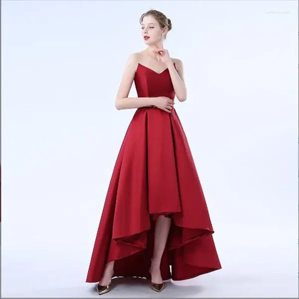 Платья для вечеринок Hi-Low Stain Prom Asymmetrical Vestidos без рукавов сексуальное вечернее платье