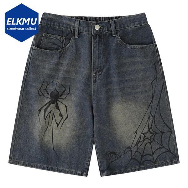 Y2K Blue jeans shorts aranha aranha de aranha impressa verão solto jeans casual moda harajuku hip hop streetwear para homens 240412