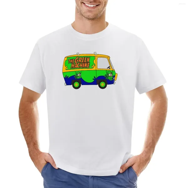 Camiseta de máquina verde para homens masculinos roupas limites vintage lisos de altura