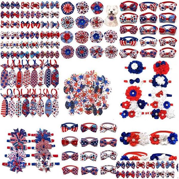 Altre giacche per bomboniere da matrimoni 50pcs 4th of Jy Independence Days Dog Cat Bowties Collars Pet Cuppy Piccole Accompagnamenti Accessori per toelettatura Dhu7f