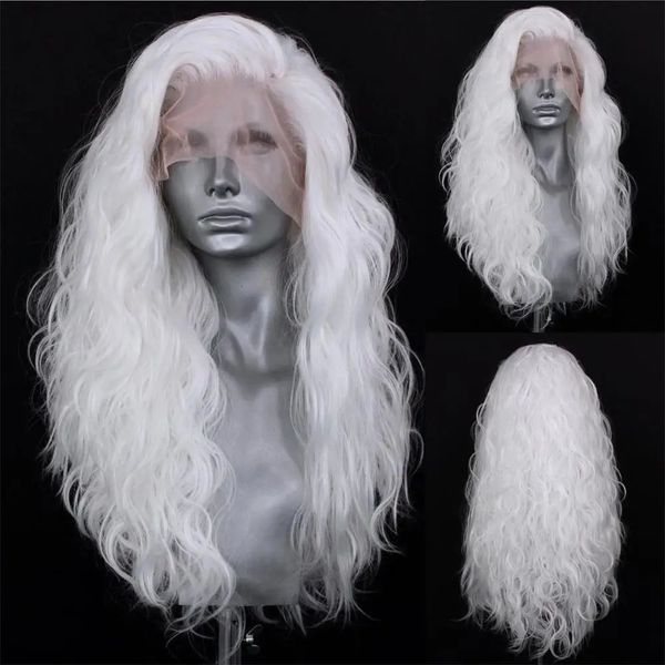 Fanxition white onda corporal solta onda sintética peruca longa ondulação de renda frontal perucas para mulheres costeiras de figuraria de cabelo 240409