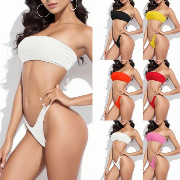 Feminino de roupas de banho feminina Bangini de cor sólida Banfetão feminino Bikinis Bikinis Tanksuit Swardless Learwear maiô Biquini