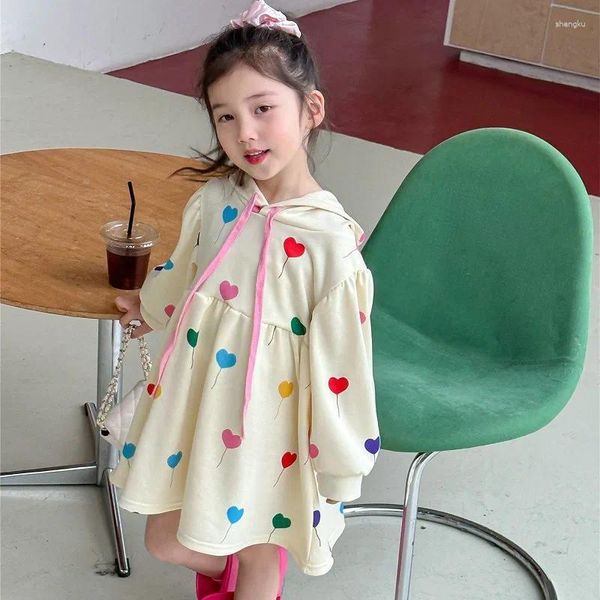 Girl Dresses Girl Dress Dress Color Love Balloon Hoodie 2024 Spring e Autunno alla moda casual manica lunga