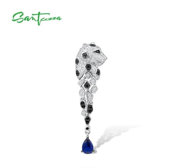Santuzza Silver Pinging for Women 925 Sterling Silver Leopard Panther Sparkling Black Spinel Trendy Party Jóias finas 2107261363916