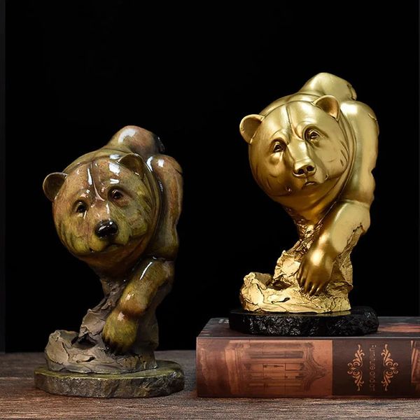 Figurine alla testa dell'orso nero in resina per ingresso desktop statue di oggetti animali statue di casa decorazioni da tavolo arredamento 240411