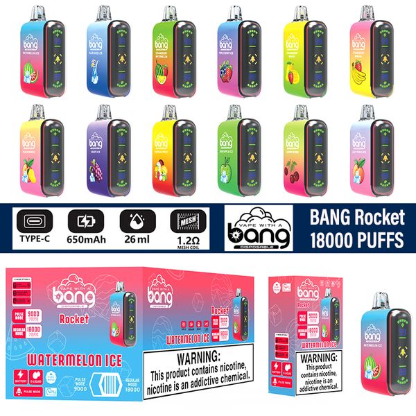 Rocket BANG ORIGINALE 18000 sbuffi vape usa e getta sbuffo 18k vape penna bang 26ml cartucce preimpegnate pod 650 mAh kit color luce della batteria ricaricabile a LED VS FUMOT