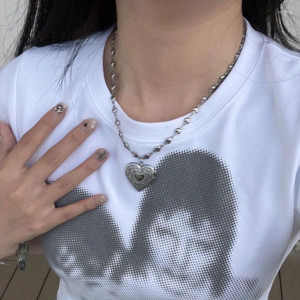 Anhänger Halskette Kpop Goth Harajuku Ästhetische Herzkette für Frauen Egirl Y2K 2000er Emo Vintage Punk Jewelry Accessoires