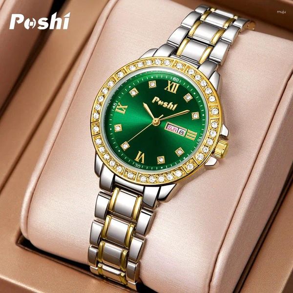 Нарученные часы Poshi Quartz Watch for Women сплавные ремешки причинно -женскиел.