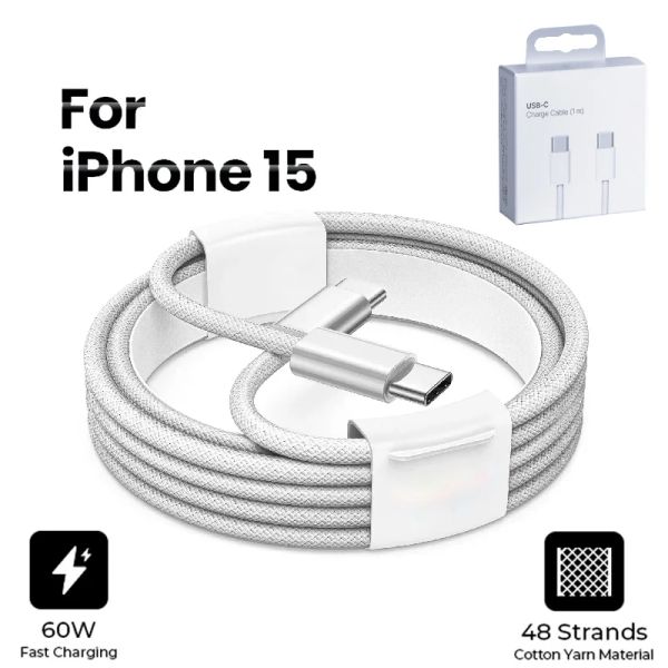 USB-C Кабель быстрого зарядного устройства для iPhone15 Pro/Promax PD 60W USB Type Cabling Cabling для iPhone 15/Plus MacBook iPad USB-C Ледика данных 1 м/1,5 м/2 м с розничной коробкой