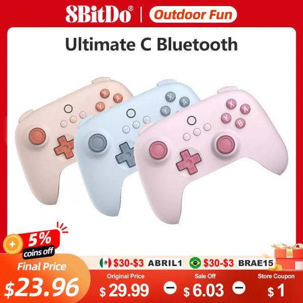 Camundongos 8bitdo Ultimate C Bluetooth Gamepad Wireless Gaming Controller New Colors Colors Pink Blue Orange Compatível com Nintendo Switch OLED