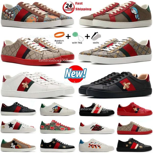 Scarpe Designer Bee 2024 Cartoon di alta qualità Ace Leather Snake ricamo bianco, strisce rosse verdi classiche uomini e donne sneaker all'aperto casual