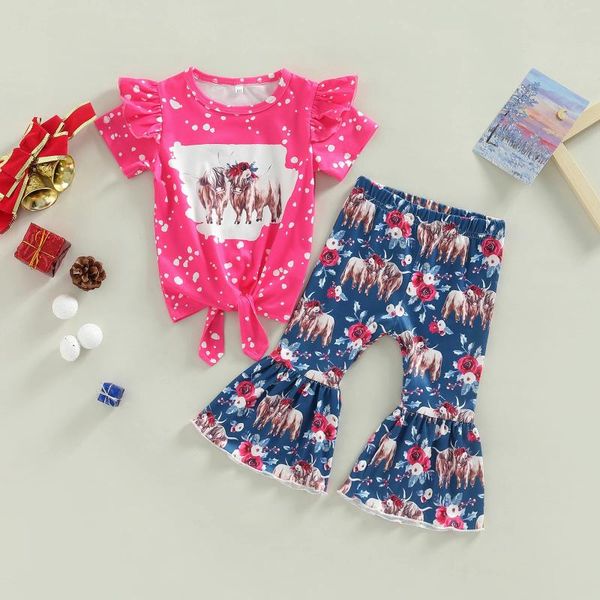 Set di abbigliamento 1-4 anni per bambini per bambini Summer Spect Spot Stampa a manica corta a collo rotondo t-shirt pantaloni bagliori di mucca