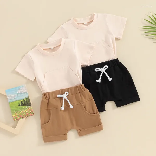 Kleidungssets 0-3y Baby Jungen Sommer Kinder solide Kurzarm O-Neck Pocket T-Shirts Shorts Kleinkind Casual Tracksuits Kostüm