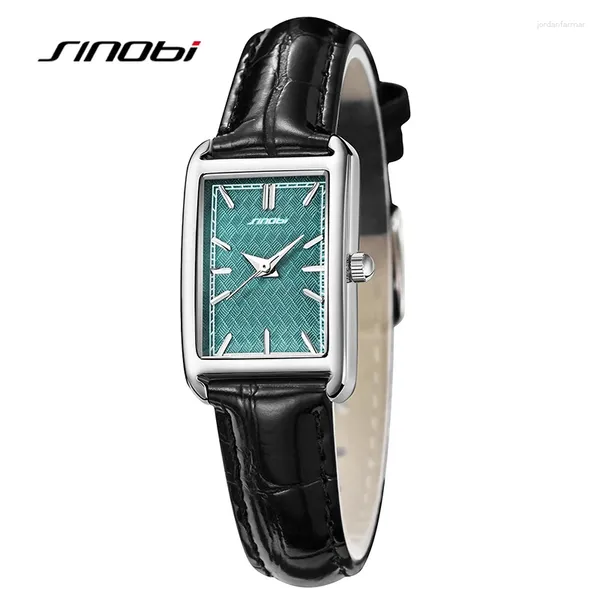 Principais relógios de pulso Sinobi Fashion Ladies Leather Watch Relógios femininos Relógios elegantes de quartzo retangular da mulher Luxo de luxo simples