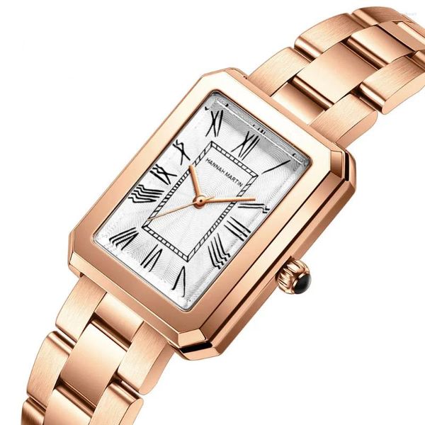 Armbanduhren Luxus japanische Bewegung Silber Roségold Edelstahl Frauen Uhr Rechteck römisch Ziffer wasserdichtes Handgelenk Uhren