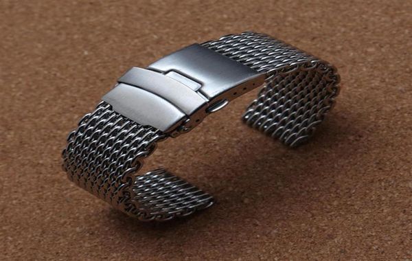 20mm 22 mm 24 mm neue hochwertige polierte Haifisch -Mesh -Watchbänder Solid Links Straps Armbänder elegante Edelstahl -Promotion 190W3099951