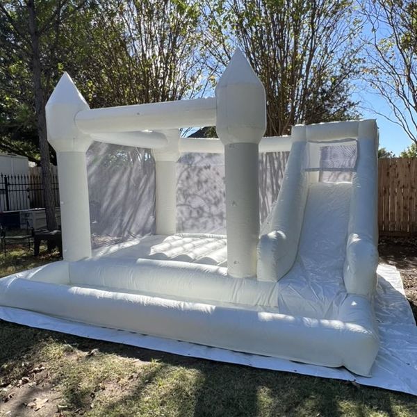 Outdoor -Miete aufblasbare weiße Bounce House Bouncer Castles Hochzeit Hüpfelsprungschloss Jumper mit Slide Ball Pit für Kinder mit geblemmungsfreiem Schiff