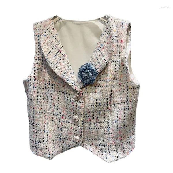 Frauenwesten 2024 Sommer Klassiker Stil Blumenstift Bunt Tweed Elegante Prominente Weste für Frauen Weste Coat Damen Top