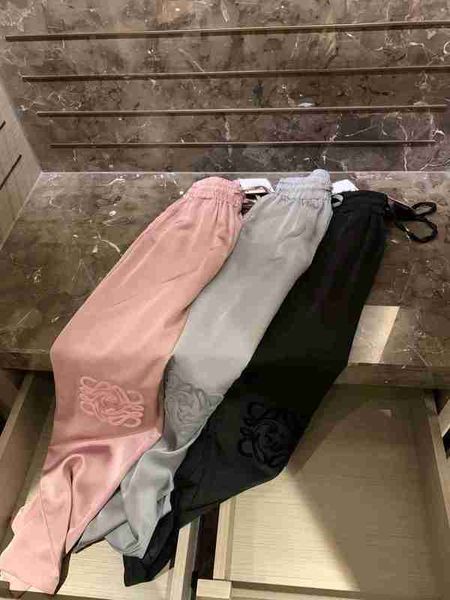 Frauenhose Capris Designer 2024 hohe Taille loser Kordel String für Sommer Frauen strömen das Stickerei Muster Damen Long Hosen FJDC