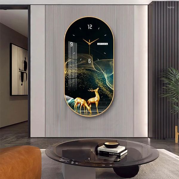 Duvar saatleri kristal porselen saat lüks büyük modern oturma odası ev moda dekoratif resim sessiz dekor-30*60cm