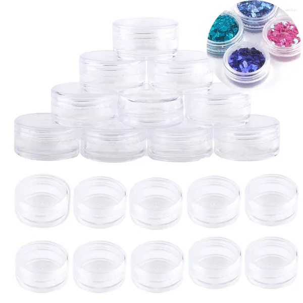 Bottiglie di stoccaggio 10/20/50pcs Employ 2,5 ml di plastica trasparente rotonde contenitori per la lozione cosmetica Crema per il tallone per perle ombretto