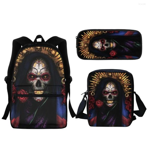 Bolsas escolares 3pc Cool Boys Bag Horror Skull Design Kids Zipper Backpack Travel Organizador de papelaria portátil de lápis de ombro portátil