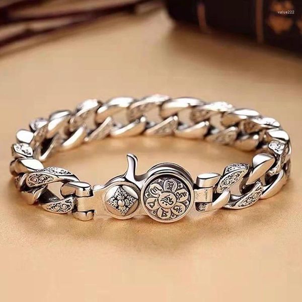 Pulseiras de link tibetano budismo lótus om pulseira para homens dominando pulseiras largas pulseiras seis provérbios de caráter jóias retro