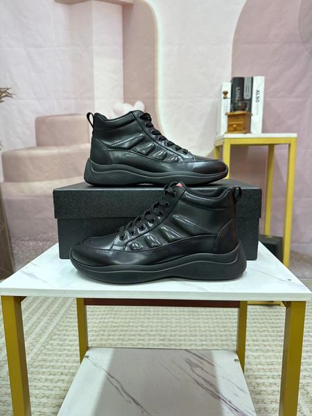 Neue Luxus lässige Männer in der Innenstadt von Leder Sneakers Schuhe Distrikt Outdoor Herren Schwarz Schnüre-up Skateboard Walking Komfort Schuhe High Top Skate Schuh mit Box EU38-45