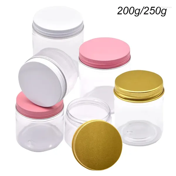 Garrafas de armazenamento 12pcs 200/250g jarra de cosméticos plásticos Viagem por atacado Caixa de recipiente de creme recarregável com tampas de alumínio para manteiga corporal
