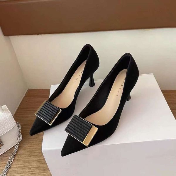 Schuhe für Frau 2024 Büro High Heels Frauen Sommerschuhschuhe speicherte Zeh Formal Schwarz auf Absätzen Pumps Stilvolle echte Marke a e