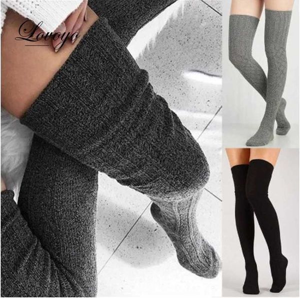 C694 sexy Socken Frauen über Kniesocken weibliche sexy Strümpfe warm warm langer Stiefelstrick Oberschenkel-hohe graue khaki blaue schwarze Twiststrümpfe Frau 240416