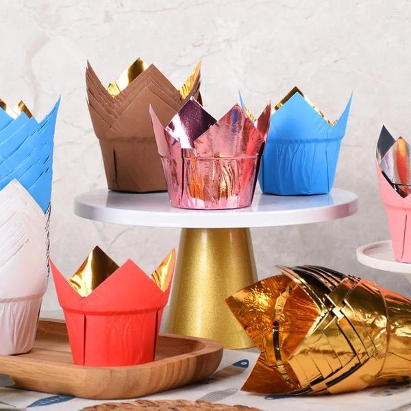 Pişirme Kalıpları 50 PCS Lale Goblet Cupcake Liner Bardak Yıl Düğün Partisi Kılıf Kılıfı Yağ Dövüş Kek Sargı