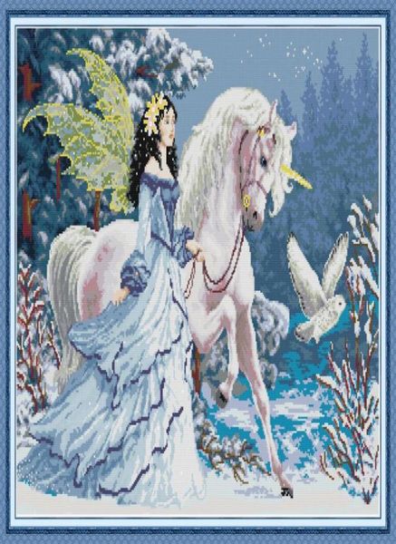 Elfos Riding Unicorns Kit Cross Stitch Kit Handmade Cross Stitch Bordado Kits de bordado contado impressão na tela DMC 14CT 117822268